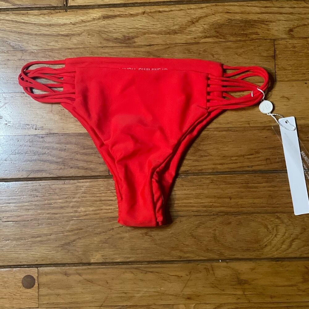 NWT MIKOH Swimwear strappy cheeky bikini bottoms in a vibrant red